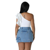 Sexy Fit Ripped Pocket Mini Denim Skirt Bodycon Club Skirt