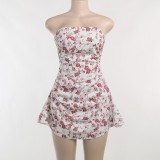 Strapless Floral Slim Low Back Dress Casual Holidays Sexy Mini Dress For Women