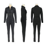 Women's Fall/Winter Solid Color Zip Pocket Cargo Jumpsuit