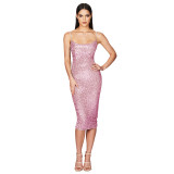 Summer Women's Sleeveless Low Back Straps Sequin Party Dress