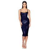 Summer Women's Sleeveless Low Back Straps Sequin Party Dress