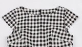 Plus Size Women's Sleeveless High Waist Black And White Check Vintage A-Line Dress With Belt