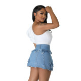 Sexy Fit Ripped Pocket Mini Denim Skirt Bodycon Club Skirt