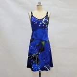 Women's Blue Rose Floral Print Sexy Straps Plus Size Loose Low Back Dress