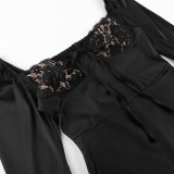 Women Fall Long Sleeve Lace Patchwork Black Dress