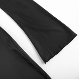 Women Fall Long Sleeve Lace Patchwork Black Dress