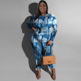 Plus Size Women Fall Casual Long Sleeve Printed Top and Pant Two-Piece Set