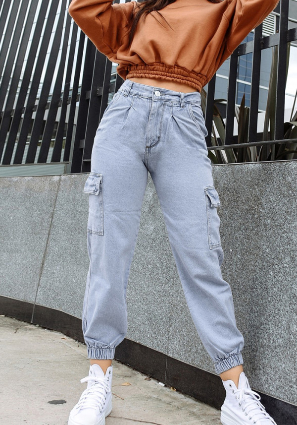Women's Slim Fit Multi-Pocket Denim Cargo Pants