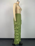 Autumn and winter women's trousers fashion pleated straight elastic waist pockets Cargo pants