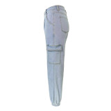 Women's Slim Fit Multi-Pocket Denim Cargo Pants