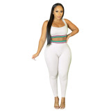 Women Ribbed Sleeveless Crop Top and Casual Pants Two-Piece Set