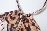 Women Sexy Cutout Halter Neck Backless Leopard Jumpsuit