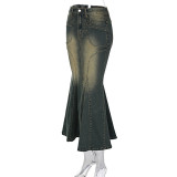 Women Summer Vintage High Waist Denim Skirt