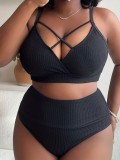 Sexy Plus Size Solid Straps High Waist Bikini Two Piece Swimsuit