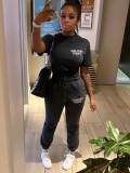 Women's Letter Printed Casual Short-Sleeved T-Shirt Sweatpants Two Piece Set