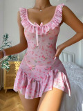 Women Summer Sexy Suspender Floral Ruffle Dress