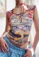 Summer Ladies Fashion Trend Tie Dye Print Fly Sleeve Slim Crop Vest