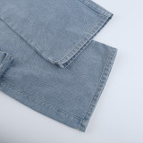 Women's Low Waist Jeans Multi-Pocket Cargo Style Denim Pants Autumn Straight Leg All-Match Trousers