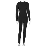 Fall Women's Fashion Zipper Slim Solid Color Long Sleeve Jumpsuit