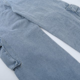 Women's Low Waist Jeans Multi-Pocket Cargo Style Denim Pants Autumn Straight Leg All-Match Trousers