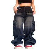 Women's African Jeans Street Fashion Versatile Multi Pocket Denim Pants