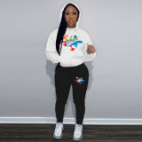 Plus Size Women Contrast Print Long Sleeve Hoodies and Pant Two-piece Set