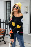 Women Round Neck Basic Heart Print Sweater