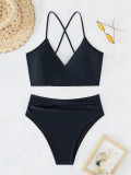 Solid Color Low Back Sexy Bikini Two Pieces Swimsuit