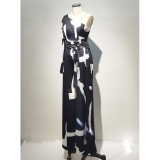 Women's Single Sleeve Print Tie Jumpsuit