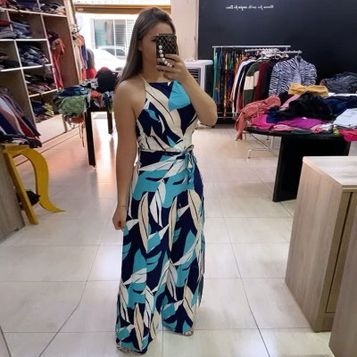 Sexy Fashion Multicolor Print Belt Sleeveless Jumpsuit