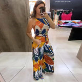 Sexy Fashion Multicolor Print Belt Sleeveless Jumpsuit