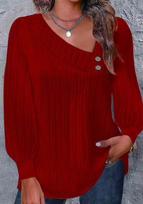 Autumn Long Sleeve Button Solid Color Shirt Women's Clothes