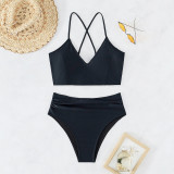 Solid Color Low Back Sexy Bikini Two Pieces Swimsuit