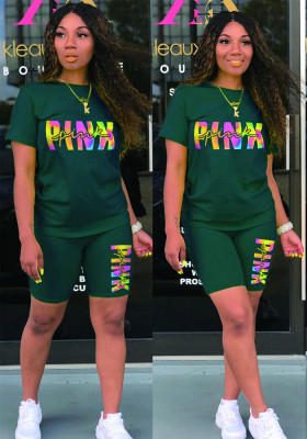 Summer Fashion Casual Sport Round Neck Print Women's Two-Piece Shorts Set