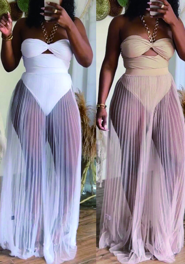 Sexy Mesh See-Through Halter Neck Two-Piece SKirt Set