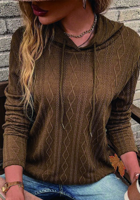 Autumn Solid Color Long-Sleeved Hooded Pullover Knitting Shirt For Women