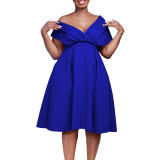 African Women V Neck Off Shoulder Sexy Lace-Up Formal Party Dress