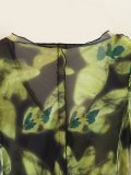 Women Printed See-Through Shirt + Irregular High Waist Skirt Two-piece Set