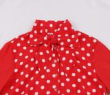 Women polka dot bow long sleeve dress