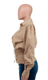 Women French Long Sleeve Casual Solid Turndown Collar Shirt
