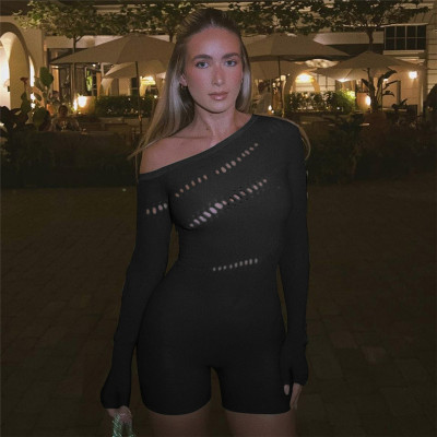 Women Bodysuit with Rhinestones Slash Shoulder Mesh Sexy Lingerie