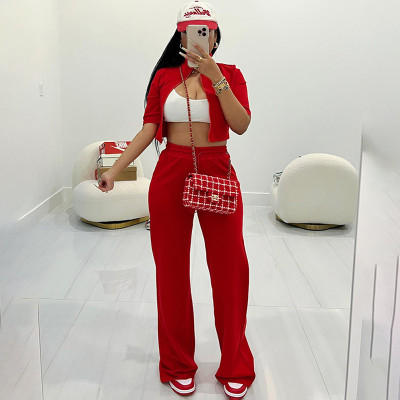 Women Fall Casual Zip Top and Drawstring Loose Pants Two-Piece Set