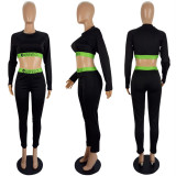 Women Fall/Winter Letter Print Long Sleeve Crop Top and Pant Sports Two-Piece Set