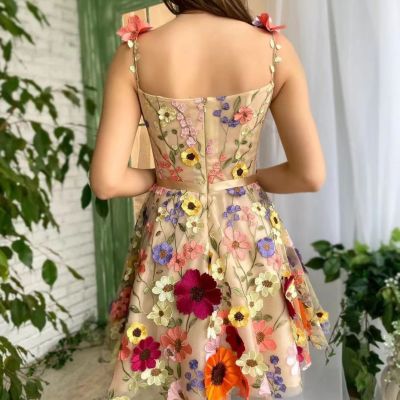 Women floral embroidered mesh sexy dress