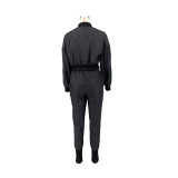 Women Style Zip Crop Coat and Pant Casual Denim Two-Piece Set