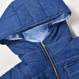 Women Hooded Sleeveless Crop Denim Puffed Vest