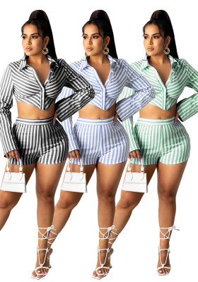 Women long-sleeved shirt and shorts two-piece set