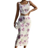 Women's Sexy Printed Camisole Slim Bodycon Skirt Two Piece Set