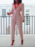 Women plaid Blazer and Pant two-piece set