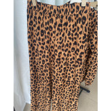Women autumn leopard print long-sleeved shirt and Pant two-piece set